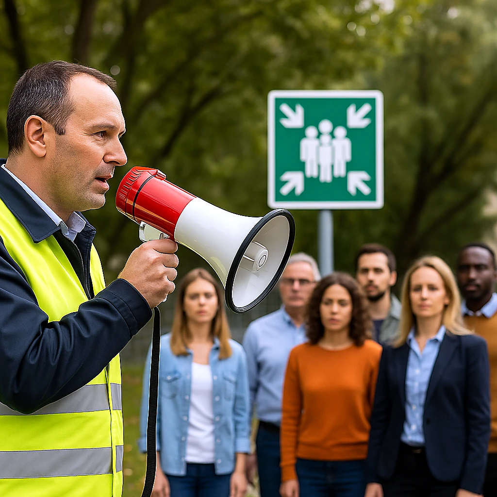 coordinador-evacuacion-megafono-punto-encuentro